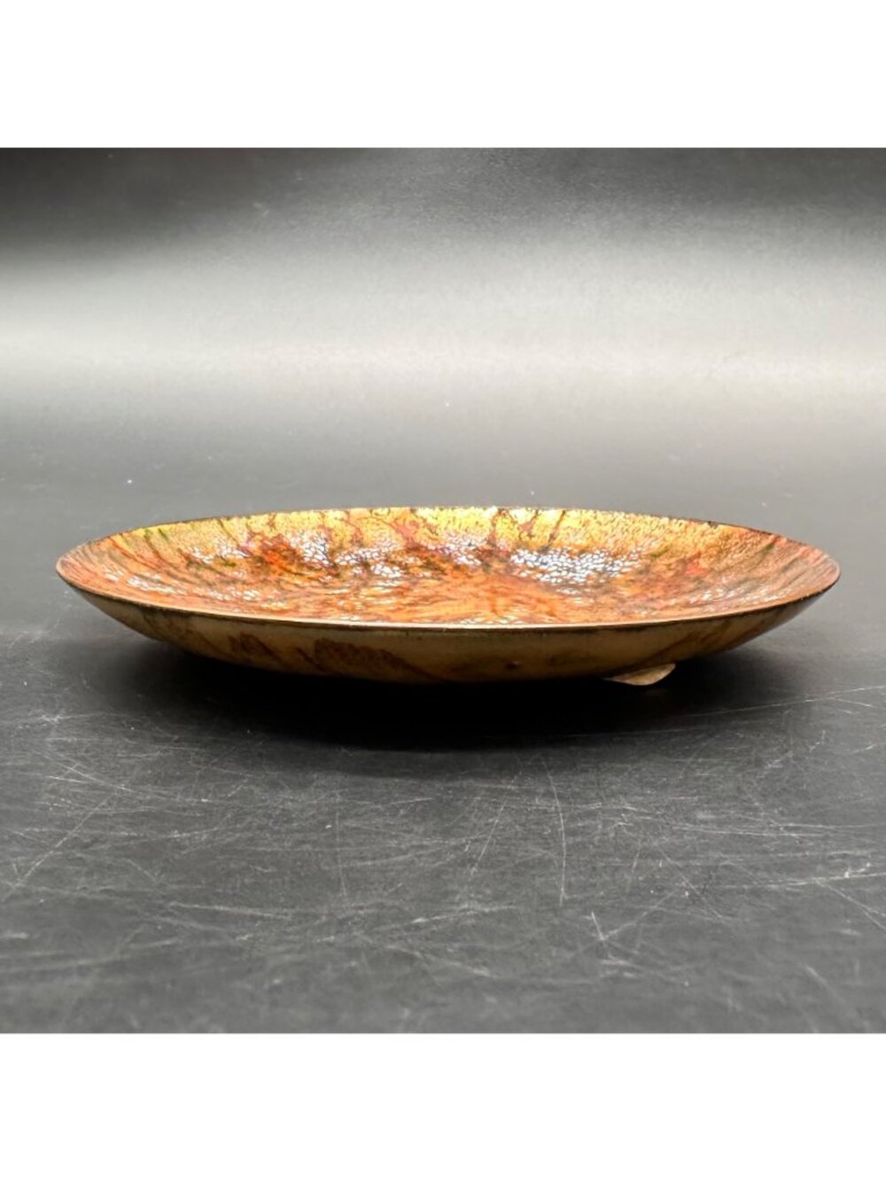 Vintage Bonnie Shopper Enamel On Copper Trinket Dish Mid Century Modern Orange - Picture 3 of 8